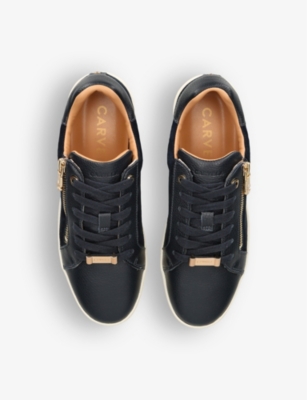 Shop Carvela Women's Navy Connected Zip Leather Low-top Trainers