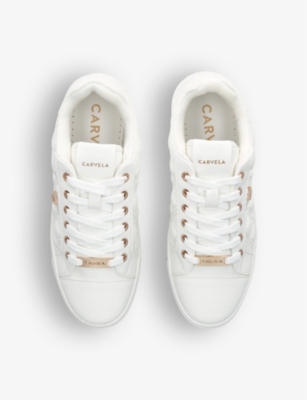 Carvela Womens White Diamond Quilt Faux-leather Low-top Trainers In White