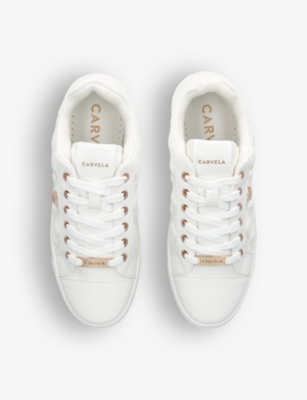 Shop Carvela Women's White Diamond Quilt Faux-leather Low-top Trainers