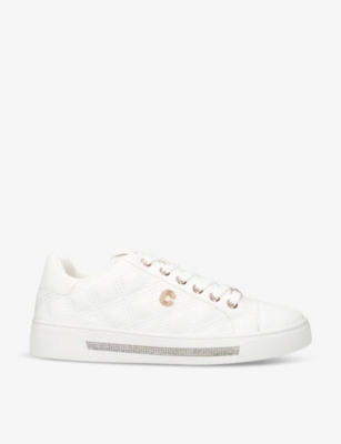 Carvela Womens White Diamond Quilt Faux-leather Low-top Trainers