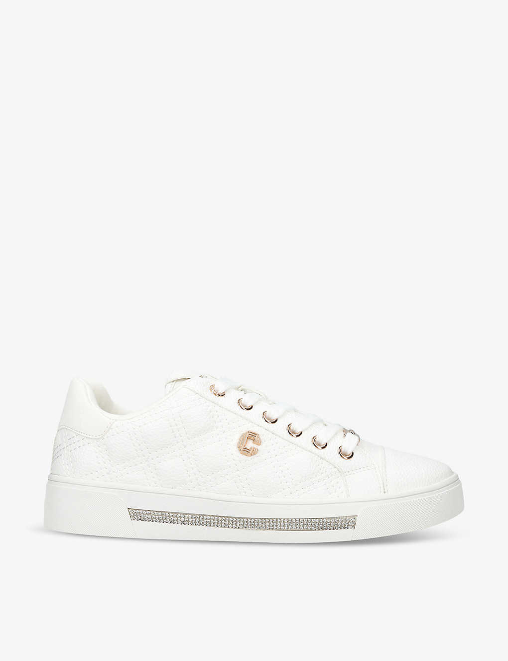 Carvela Womens White Diamond Quilt Faux-leather Low-top Trainers