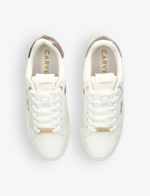 Shop Carvela Womens  Daze Faux-leather Low-top Trainers In White/oth