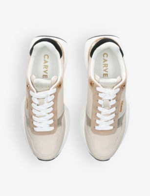 Shop Carvela Flare Leather Low-top Trainers In Cream Comb