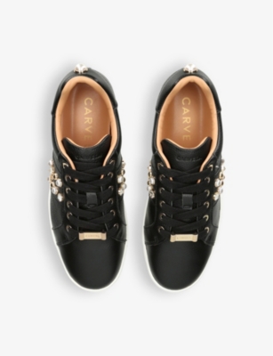 Shop Carvela Womens Black Precious Studded Leather Low-top Trainers