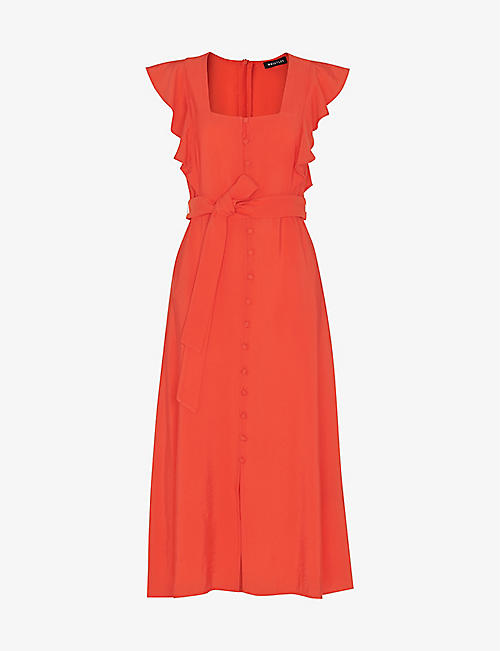 WHISTLES: Sophie frill-sleeve button-down woven midi dress