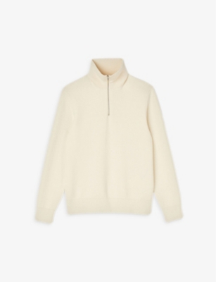 Sandro Mens Naturels Zip-neck Regular-fit Stretch-wool Jumper In Naturels