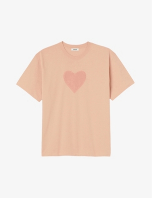 Sandro Mens Roses Heart-print Oversized Cotton T-shirt