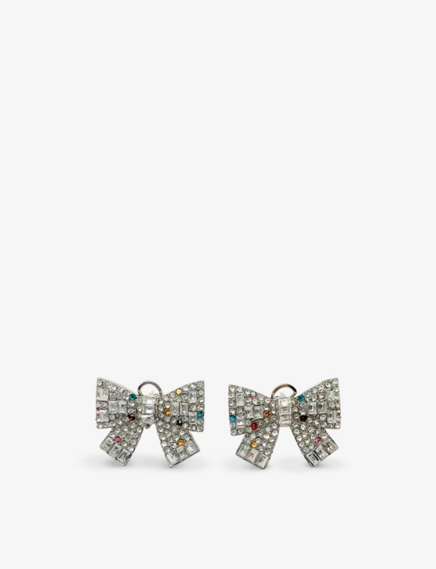 Pre-loved crystal-embellished metal stud earrings