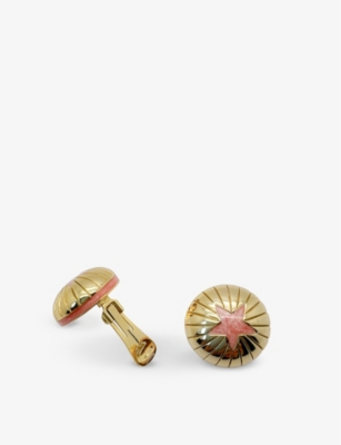 Shop Jennifer Gibson Jewellery Women's Gold Pre-loved Gold-plated Metal And Enamel Clip-on Earrings