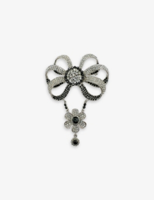 Jennifer Gibson Jewellery Pre-loved Butler & Wilson Bow-shaped Metal And Faux Crystal-embellished Brooch In Black Silver