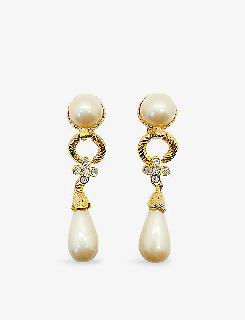 JENNIFER GIBSON JEWELLERY: Pre-loved gold-toned metal and faux-pearl earrings