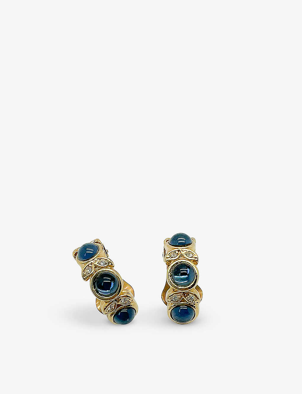 Jennifer Gibson Jewellery Womens Gold Blue Pre-loved Embellished Gold-tone Metal Huggie Earrings
