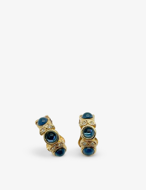 Pre-loved embellished gold-tone metal huggie earrings