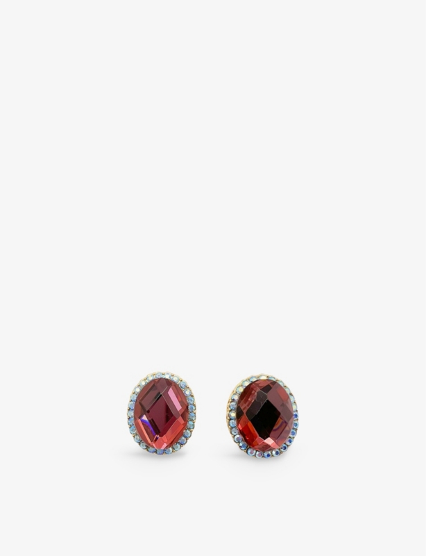 Pre-loved fire yellow-gold plated metal and crystal earrings