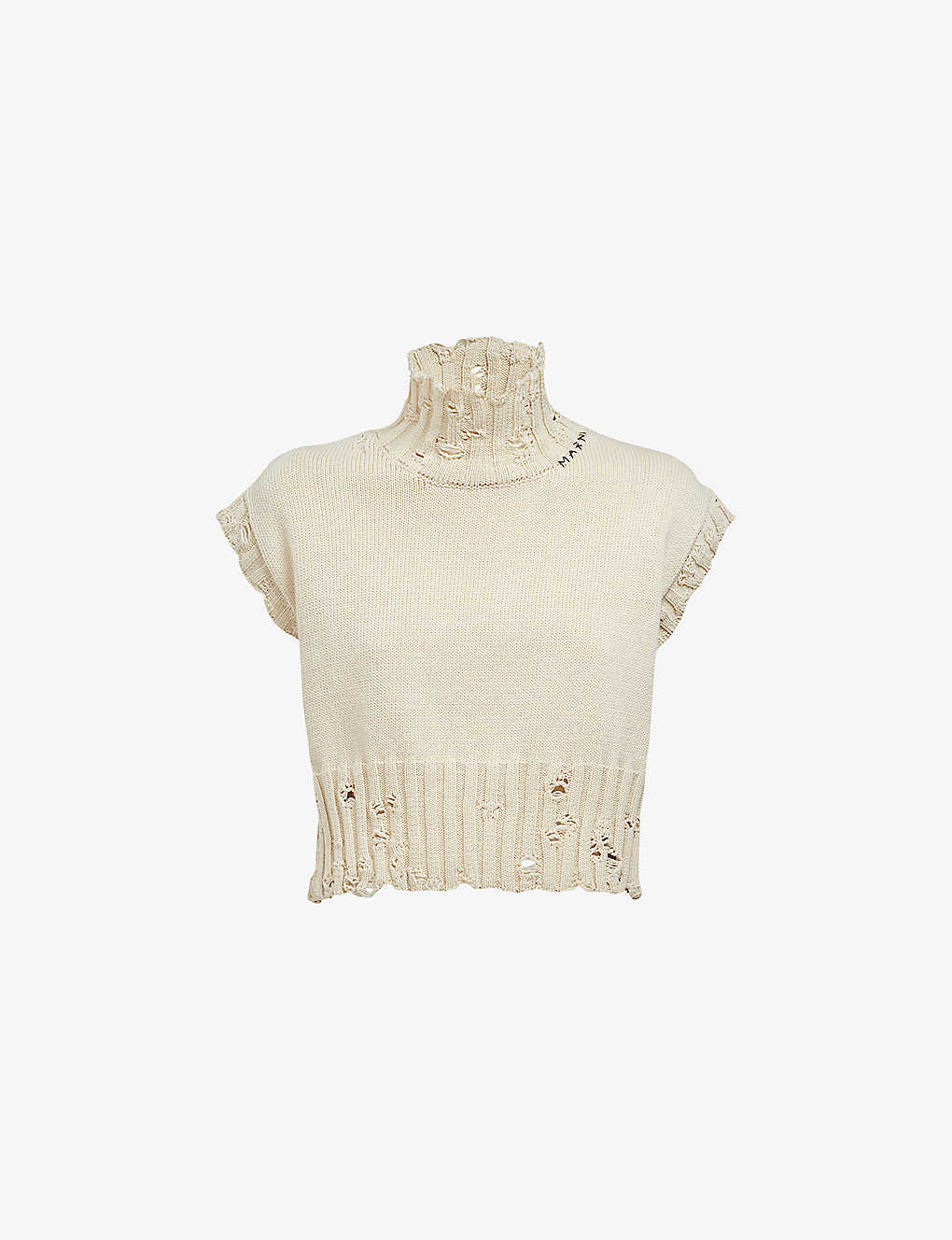Shop Marni Women's Stone White Boxy-fit Distressed Cotton-knit Vest Top