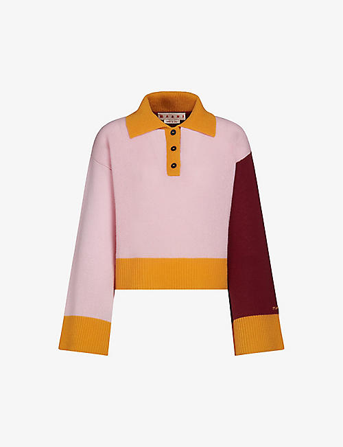 MARNI: Colour-block polo-collar cashmere jumper