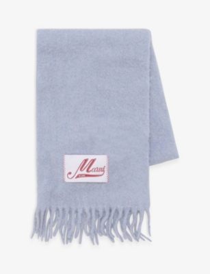 Shop Marni Womens Iris Blue Brand-tab Fringe Alpaca Wool-blend Scarf