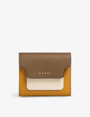MARNI: Logo-print zip-up leather wallet