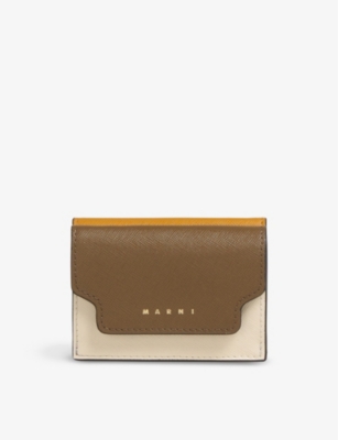 Marni Womens  Logo-print Leather Trifold Wallet In Cigar/shell/pumpkin