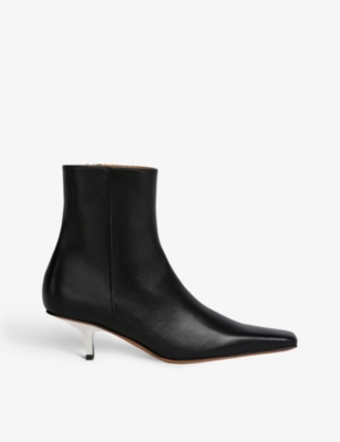 Marni Pointed Toe Leather Ankle Boots In Black