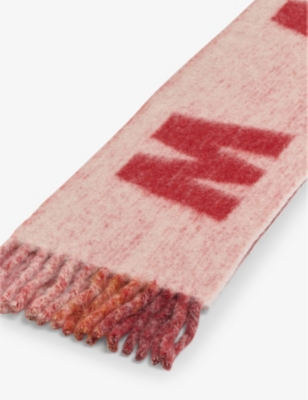 Shop Marni Womens Rose Branded Fringed-trim Wool-blend Scarf