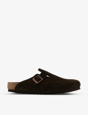 Birkenstock Boston Logo-embossed Suede-leather Clogs In Brown