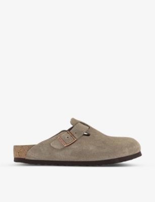 BIRKENSTOCK: Boston logo-embossed suede-leather clogs