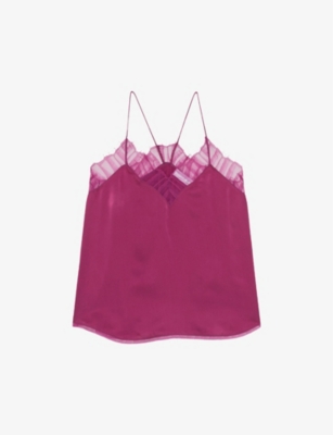 Iro Womens Pur33 Berwyn Lace-trim Silk Camisole Top In Pur33