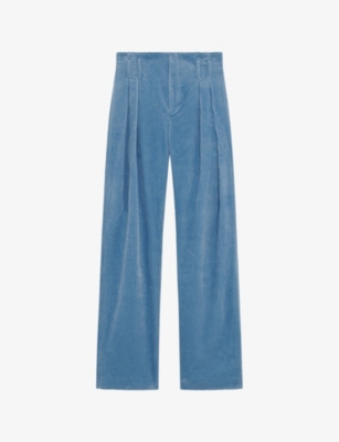 Iro Corduroy Cotton High-waist Trousers In Blu01