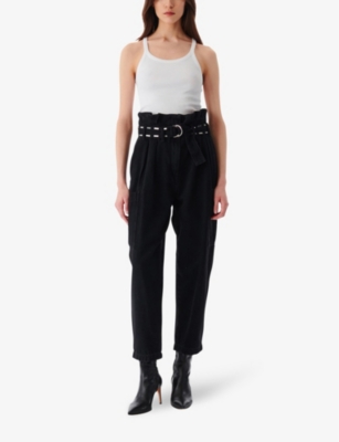 Shop Iro Women's Bla01 Malti Belted Tapered-leg Mid-rise Denim Jeans