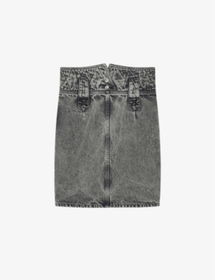 Shop Iro Womens Bla34 Jazzino Wide-waistband Faded Denim Midi Skirt