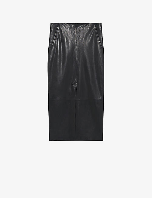 IRO: Nadia high-rise straight-cut leather midi skirt