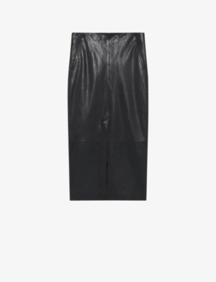 Shop Iro Women's Bla01 Nadia High-rise Straight-cut Leather Midi Skirt In Black