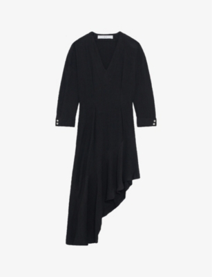 Iro Womens Bla01 Izae Asymmetric-hem Woven Midi Dress
