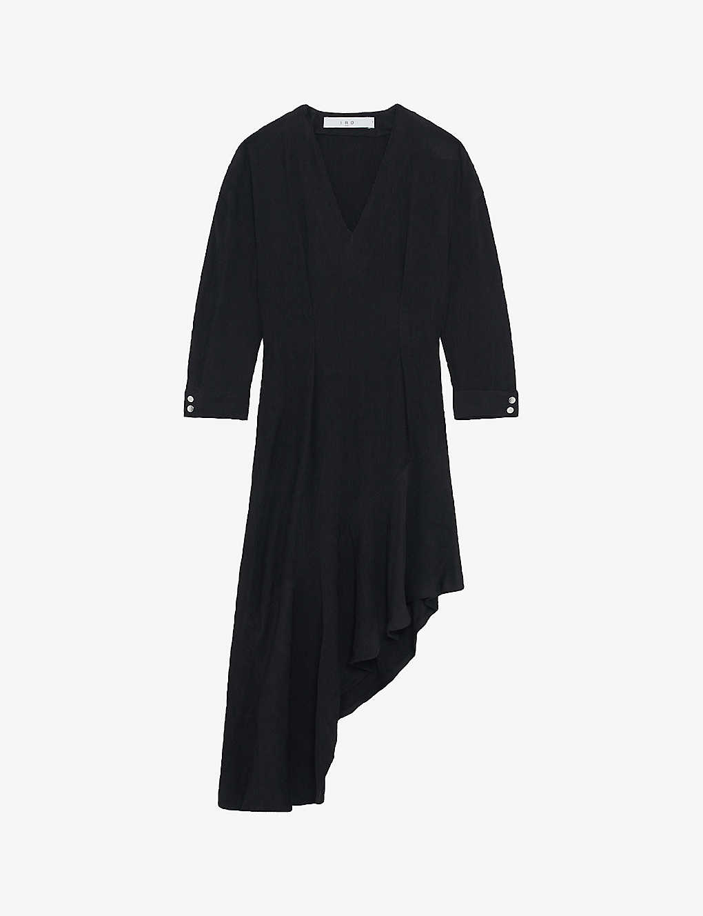 Iro Womens Bla01 Izae Asymmetric-hem Woven Midi Dress In Black