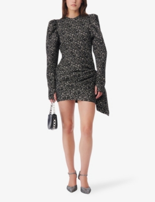 Shop Iro Womens Bla04 Odyle Puff-sleeve Jacquard Woven Mini Dress