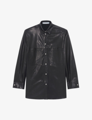 Shop Iro Women's Bla01 Alegre Patch-pocket Oversized Leather Shirt In Black