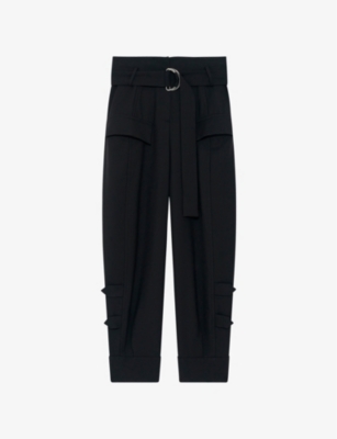 Shop Iro Women's Bla01 Marita Belted Tapered-leg High-rise Stretch-wool Trousers In Black