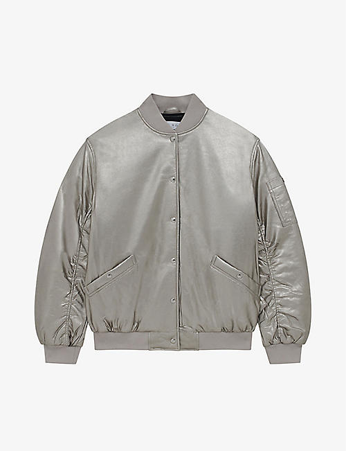 IRO: Morel ribbed-collar relaxed-fit leather bomber jacket