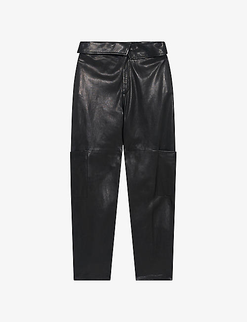 IRO: Caron patch-pocket tapered-leg high-rise leather trousers