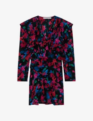 Iro Floral-print V-neck Silk Minidress In Multi-coloured