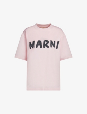 Shop Marni Women's Pink Gummy Boxy-fit Logo-print Cotton T-shirt