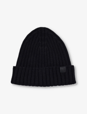 TOM FORD TOM FORD MEN'S BLACK BRAND-PATCH RIBBED CASHMERE BEANIE