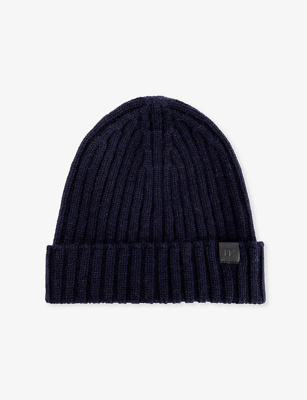 TOM FORD TOM FORD MEN'S BLUE BRAND-PATCH RIBBED CASHMERE BEANIE