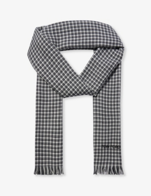TOM FORD TOM FORD MENS BLACK WHITE DAY CHECKED WOOL SCARF 