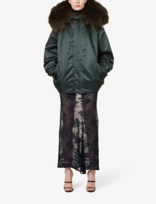 Shop Alaïa Alaia Women's Lichen Funnel-neck Faux-fur Shell Jacket