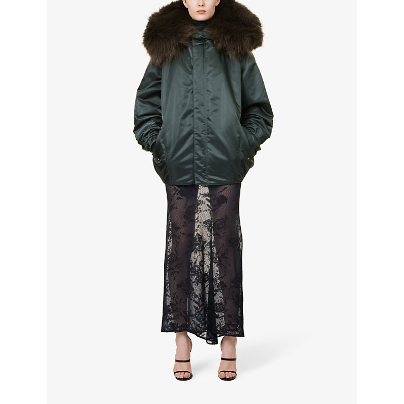 Shop Alaïa Funnel-neck Faux-fur Shell Jacket In Lichen