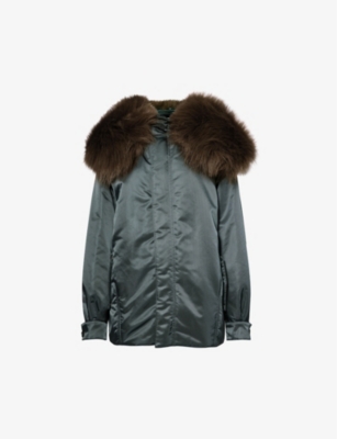 Alaïa Oversized Faux Fur-trimmed Parka In Lichen