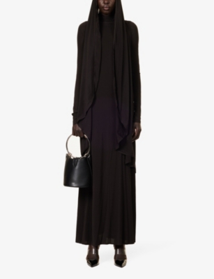 Shop Alaïa Alaia Womens Black Hooded Flared-hem Stretch-woven Maxi Dress In Ebene