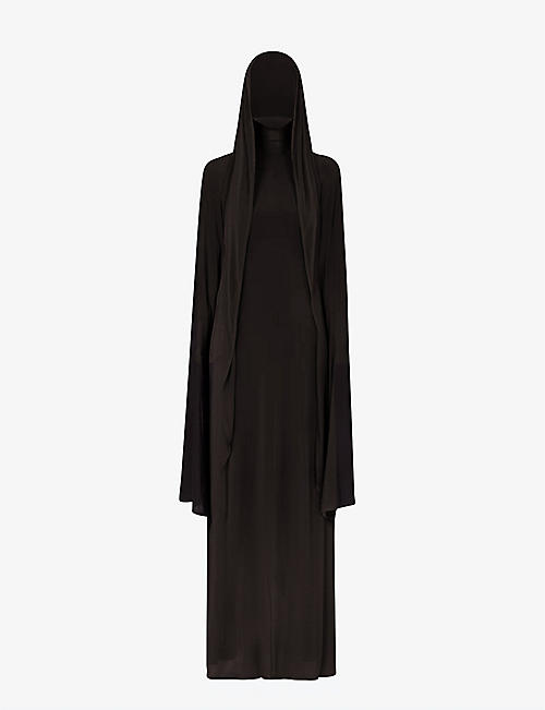 ALAIA: Hooded flared-hem stretch-woven maxi dress